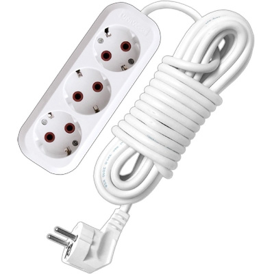 Удлинитель бытовой 3х2м с заземлением 16А АВС-пластик E-303