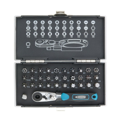 Набор бит 1/4", магнитный адаптер, сталь S2 пластиковый кейс, 33 предм.//GROSS