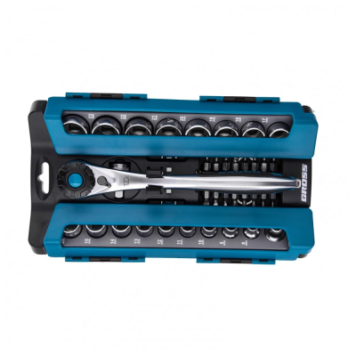 Набор торцевых головок, трещотка 120 зубьев, 36 предметов, 1/2" CrV// Gross