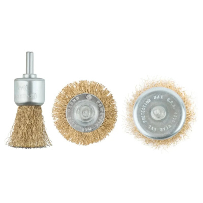 Корщетки со штифтом, набор 3 шт. (колесо 50 мм / чашка 50 мм / венчик 25 мм)