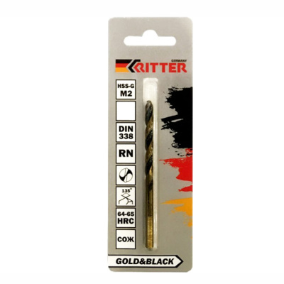 Сверло по металлу Ritter EC 10,0 мм (HSS-G M2 Gold&Black) DIN 338 RN (1 шт в блистере) (300/75/1)