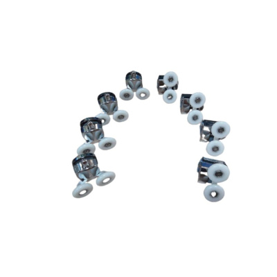 Комплект 8 (4+4) роликов, верхние и нижние двойные с кнопкой диаметр колеса 23 мм., хром