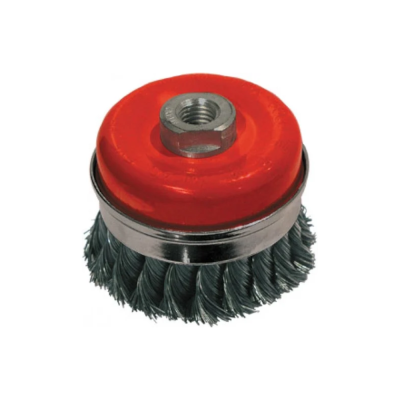 Корщетка-чашка с бандажом 75 мм, витая, с наклоном, гайка М14,Профи