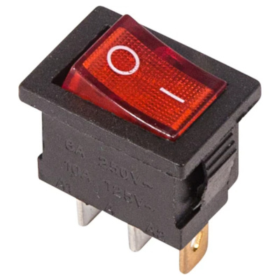 Выключатель клавишный 250V 6А (3с) ON-OFF красный  с подсветкой  Mini  (10/1000) 