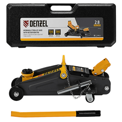 Домкрат гидравлический подкатной с фиксатором, 2,8 т, 135-385 мм, в кейсе// Denzel