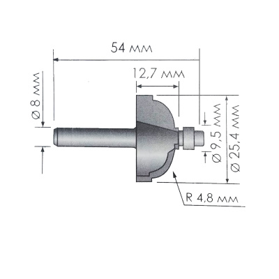 Фреза 25,4х12,7х4,8х9,5мм кромочная калевочная (хв 8мм)