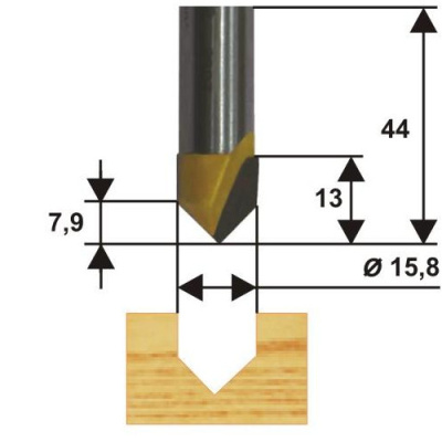 Фреза паз галтельная ф15,8мм V-обр 90° хв 8мм