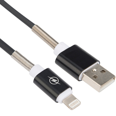 Кабель USB  для iPhone 5/6/7/8/Х моделей, черный силикон, 1 метр  (с пружиной) REXANT, 18-7012