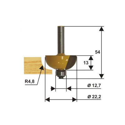 Фреза кромочная калевочная ф50.8х22.2, r19, хв.12мм