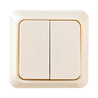 Выключатель двухклавишный наружный бежевый Олимп 