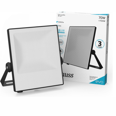 Прожектор светодиодный ДО-70w 6500К 6300Лм IP65 ik07 черный EVO Gauss