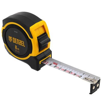 Рулетка 8м х 25мм, двухкомп. корпус, магнитный обрезиненный зацеп// Denzel