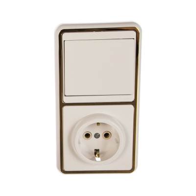 Блок БКВР-031 Выключатель одноклавишный + розетка с заземлением (золото) БЭЛЛА