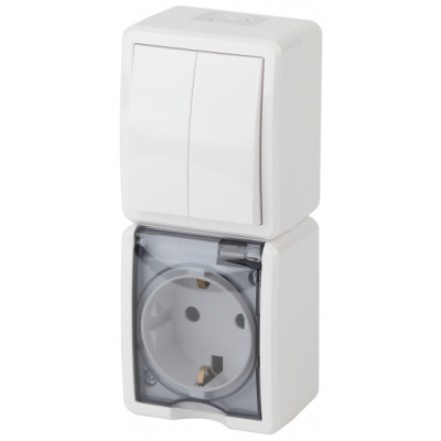 Блок розетка+выкл.двойн.верт. IP54, 16A(10AX)-250В, ОУ, Эра Эксперт, белый, 11-7408-01 ЭРА