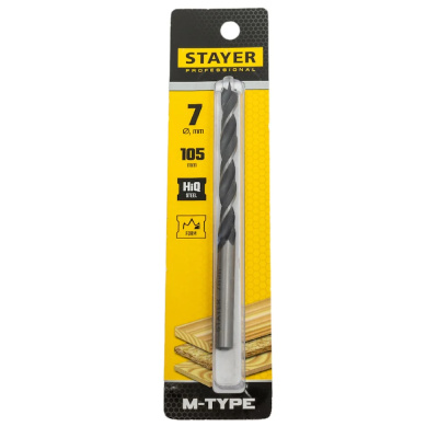 Сверло спиральное по дереву d=7мм"M-type", М-образная заточка, сталь STAYER Professional 2942-105-07