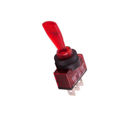 Тумблер 12V 20А (3c) ON-OFF однополюсный  с красной LED подсветкой  (10/500)