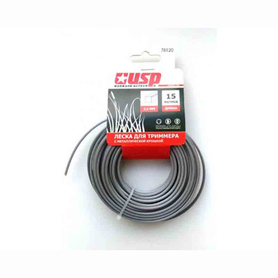Леска для триммера с металлической крошкой, длина 15м, профиль-квадрат, диаметр 2.4 мм