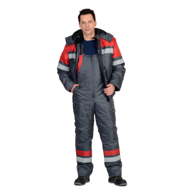 Костюм "Орбита" зимний: куртка кор.,п/комб. серый с красным и СОП р. 112-116/182-188
