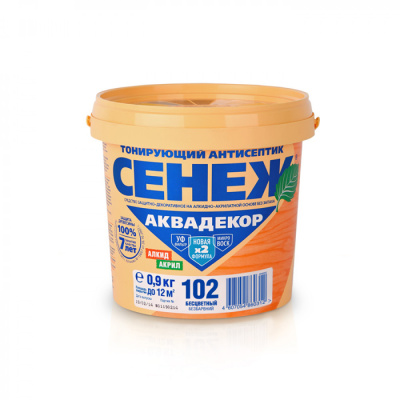 Антисептик тонирующий СЕНЕЖ АКВАДЕКОР Х2-102 (бесцветный)-0,9кг