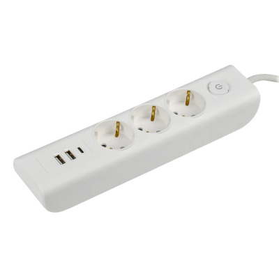 Удлинитель У03В 3 розетки с заземляющим контактом + USBх3 2м 3х1мм2 16А/250В белый