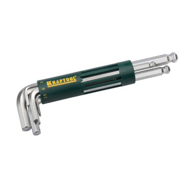 Набор KRAFTOOL: Ключи имбусовые длинные с шариком, Cr-Mo сталь, держатель-рукоятка, HEX 2-10мм, 8 пр