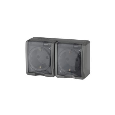 Розетка 2*2Р+Е IP54 16А-250В ОУ Эра Эксперт серый 11-2403-03