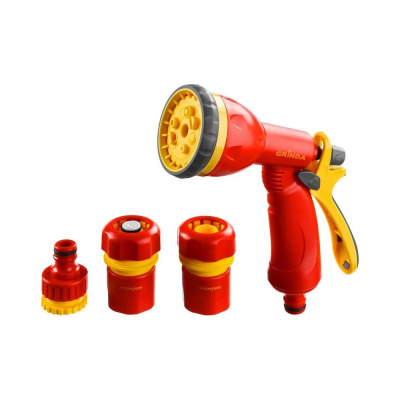 Набор GRINDA поливочный: Распылитель пистолетный 8 позиционный, соединитель 3/4", соединитель 3/4" с
