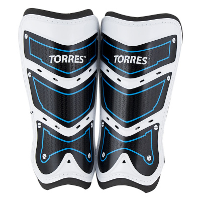 Щитки "TORRES Training"  арт.  FS1505S-BU, р. S, без голеностопа, две заст. на лип, черно-бело-синий