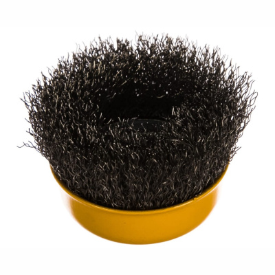 Щетка для УШМ, 75 мм, М14, Чашка, витая нержавеющая проволока 0,3 мм// Denzel