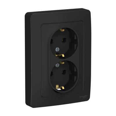 Розетка скрытой установки  двойная с заземлением без шторок, 16А , 250В, антрацит BLANCA 