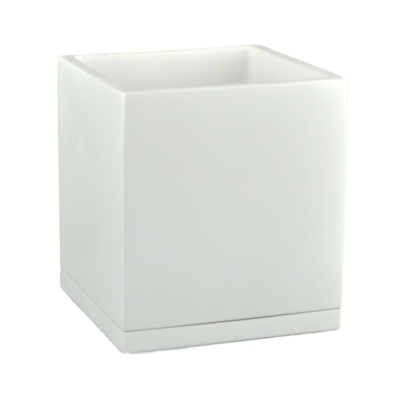 Белый кубик горшок с поддоном 1,1л 12*12/h13см
