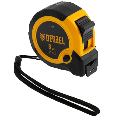 Рулетка 8м х 25мм, двухкомп. корпус, кнопка-пауза// Denzel
