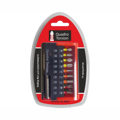 Набор бит 19 предм: Ph1,2,2,3, Pz1,2,3, шестигр.3,4,5мм, Torx 10,15,20,25,30,40, шлиц 3, 5 х 25м