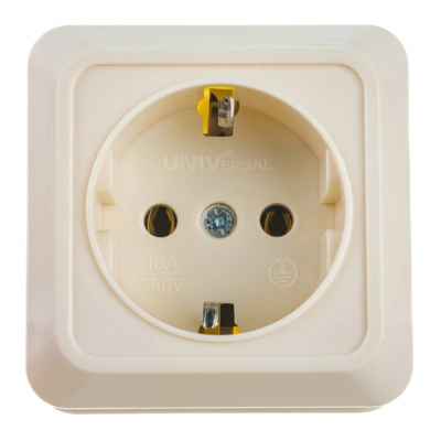 Розетка Олимп с заземлением наружная бежевая