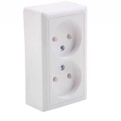Розетка двойная наружная белая без заземления и шторок 16А 250В