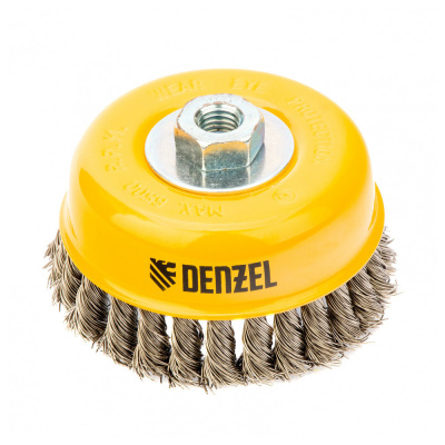 Щетка для УШМ, 75 мм, "Чашка", крученая нержавеющая проволока 0,5 мм, М14// Denzel