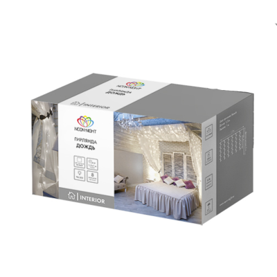 Гирлянда Светодиодный Дождь 1,5х1м, свечение с динамикой, прозрачный провод, 230 В, диоды БЕЛЫЕ