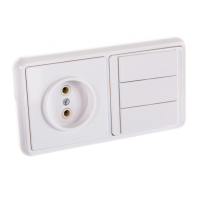 Блок БКВР-039 Выключатель трехклавишный + розетка БЭЛЛА