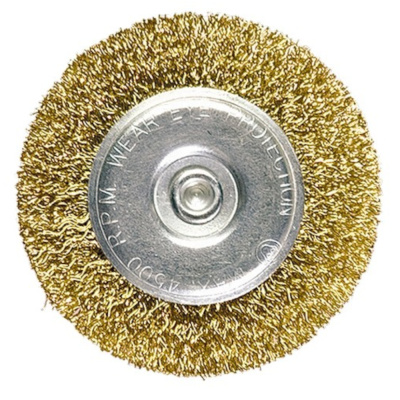 Щетка для дрели, 75 мм, плоская со шпилькой, латунированная витая проволока// Matrix