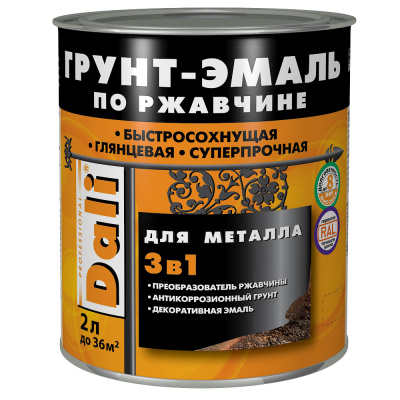 ГРУНТ- ЭМАЛЬ ПО РЖАВЧИНЕ "DALI"  3 В 1  КРАСНО-КОРИЧНЕВАЯ (RAL 3011)  10л "РОГНЕДА"