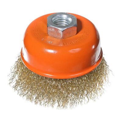 Корщетка-насадка для УШМ 5240102 Sturm! тип "чашка" М14, D75мм, латунир. волнистая пров.