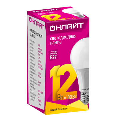 Лампа светодиодная LED 12вт Е27 теплый ОНЛАЙТ