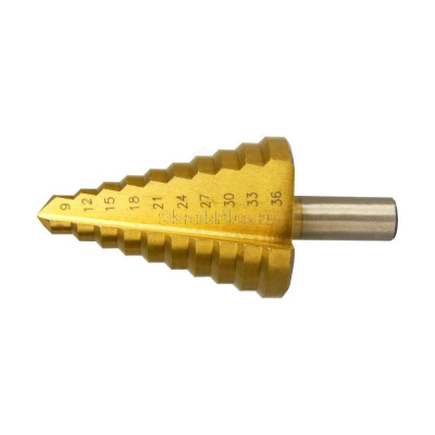 Сверло ступенчатое HSS по металлу, 12 ступеней 6-9-13-16-19-21-23-26-29-32-35-38 мм