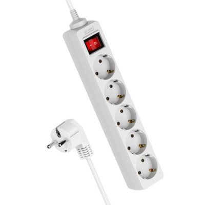 Удлинитель MegArsenal (ГОСТок) с/з 5 гнезд ПВС 3*1,5 белый с кнопкой 16А 5м