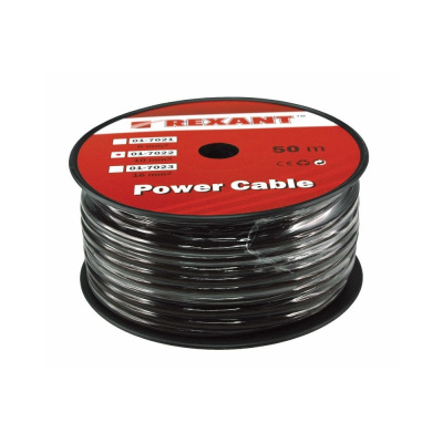 Кабель питания силовой REXANT 1х10 мм², черный, ø7,5 мм, бухта 50 м, 01-7022