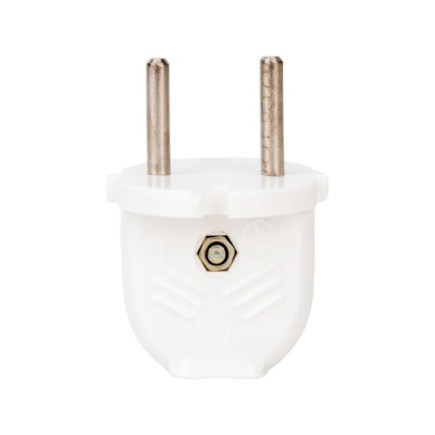 Вилка В6-001 6А 250В (полистирол, прямая, белая, со втулкой) 