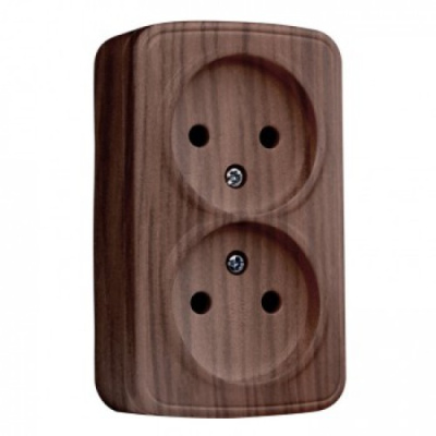 Розетка 2-местная ОП 10А без заземления темное дерево