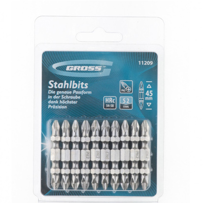 Набор бит двухстор., PH2-PH2х45мм, сталь S2, 10шт.// Gross