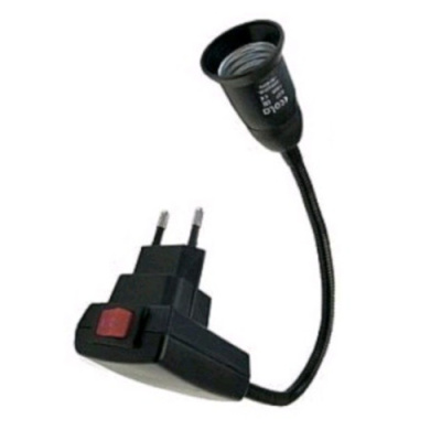 Переходник вилка-патрон E27 гибкий 300мм с выключателем Черный APF7SBEAY Ecola 