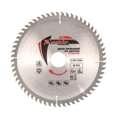 Диск пильный по дереву 200 х 32мм, 60 зуба+кольцо 30/32 "MATRIX"